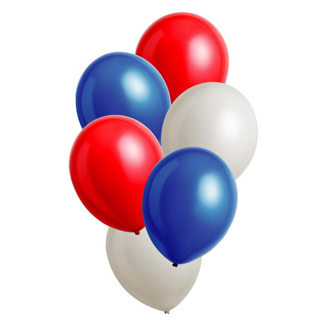 12-Inch Red, Blue & White Latex Balloons - Pack of 6