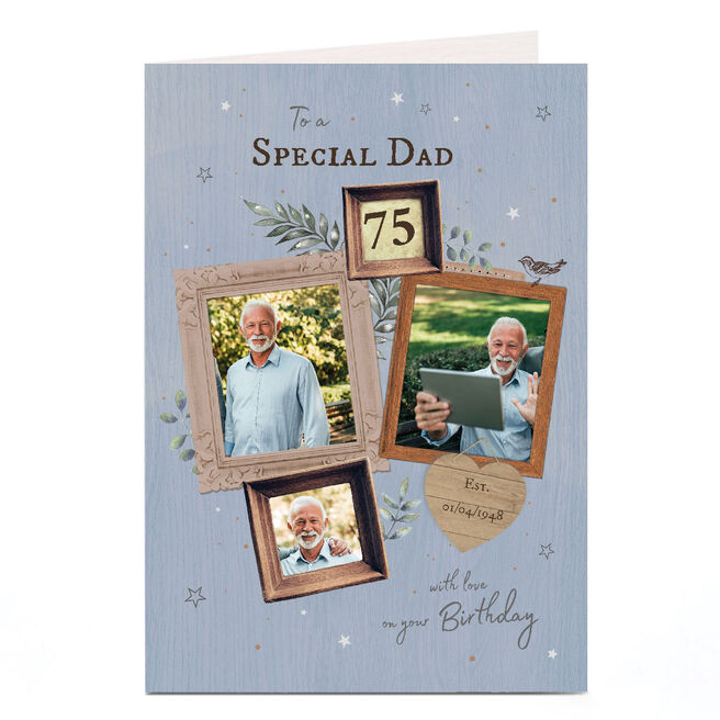 Personalised Birthday Card Photo Card - Special Dad 75th, Editable Age