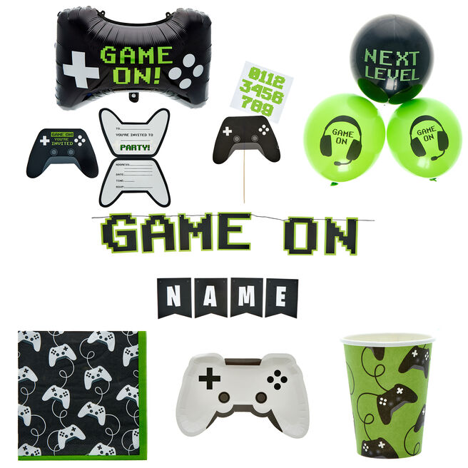 Game On Party Tableware & Decorations Bundle - 8 Guests