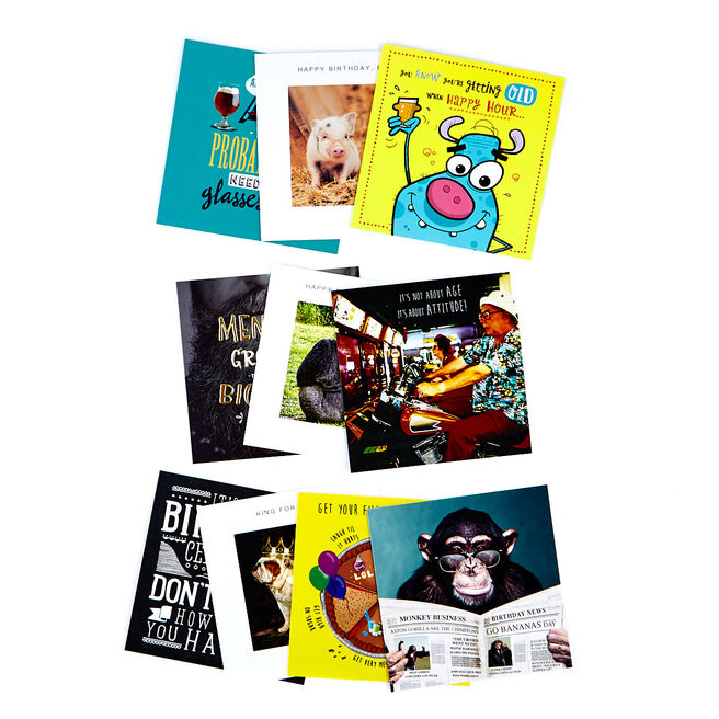 Funny Assorted Male Birthday Cards - Pack Of 10