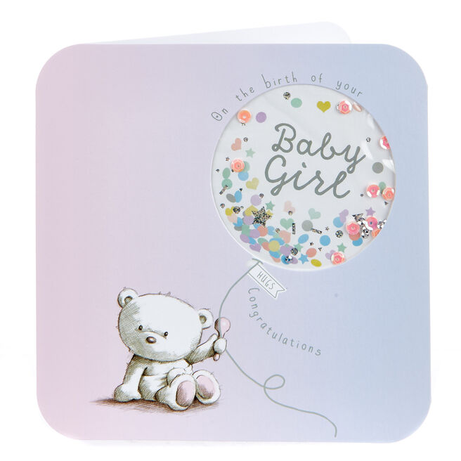 Boutique Collection Hugs Bear New Baby Card - Girl