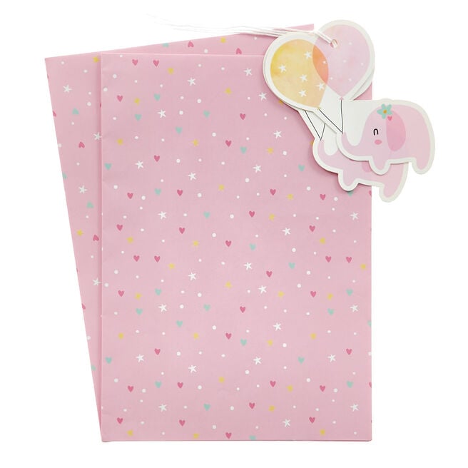 Baby Girl Elephants Wrapping Paper & Gift Tags - Pack of 2