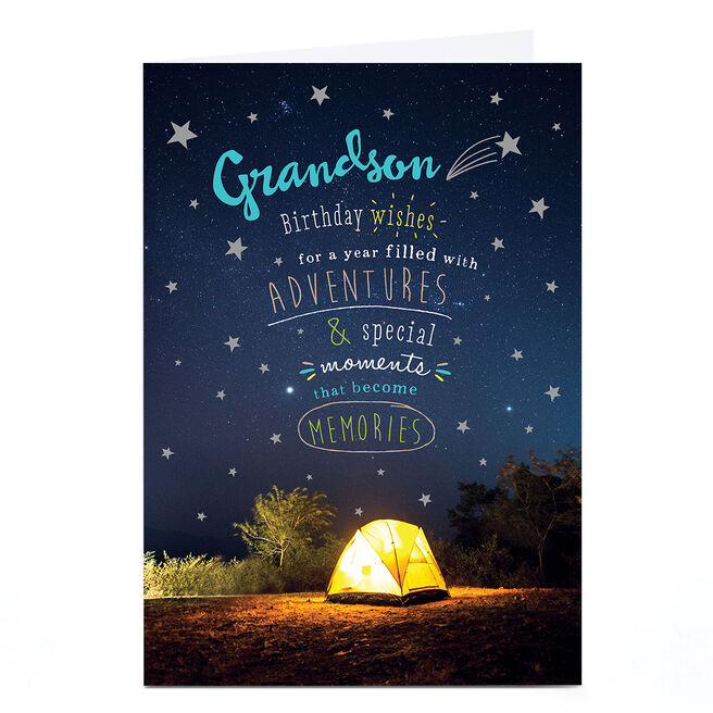 Personalised Birthday Card - Camping Adventures, Grandson