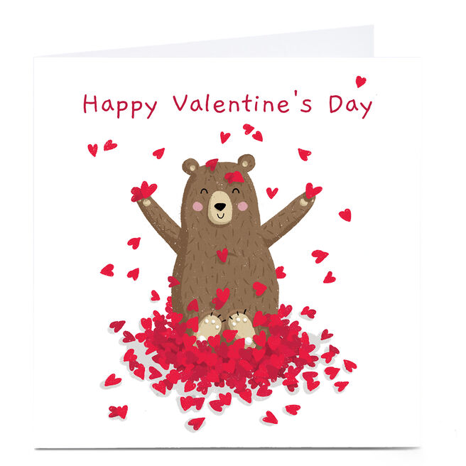 Personalised Dumpling Green Valentine's Day Card - Bear & Hearts