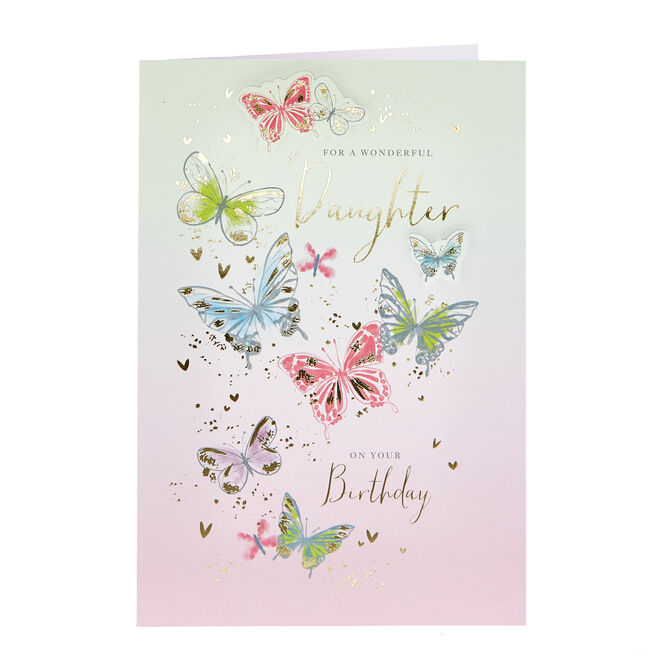 Birthday Card - Wonderful Daughter Butterflies 