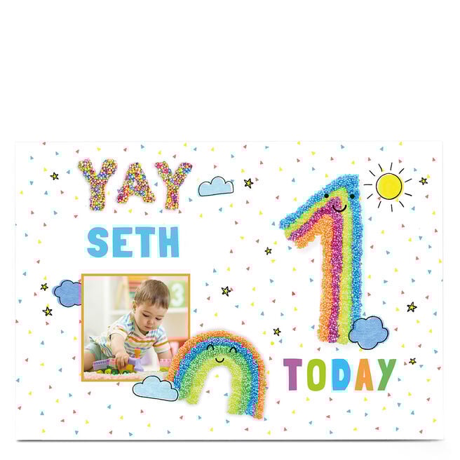 Photo 1st Birthday Card - Yay Rainbow