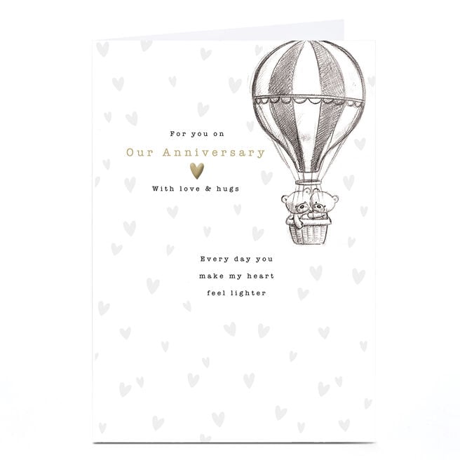 Hugs Anniversary Card - You Make My Heart Lighter Hot Air Balloon