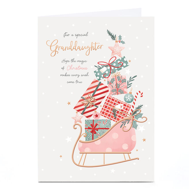 Personalised Christmas Card - Pastel Sleigh with Presents, Granddaughter