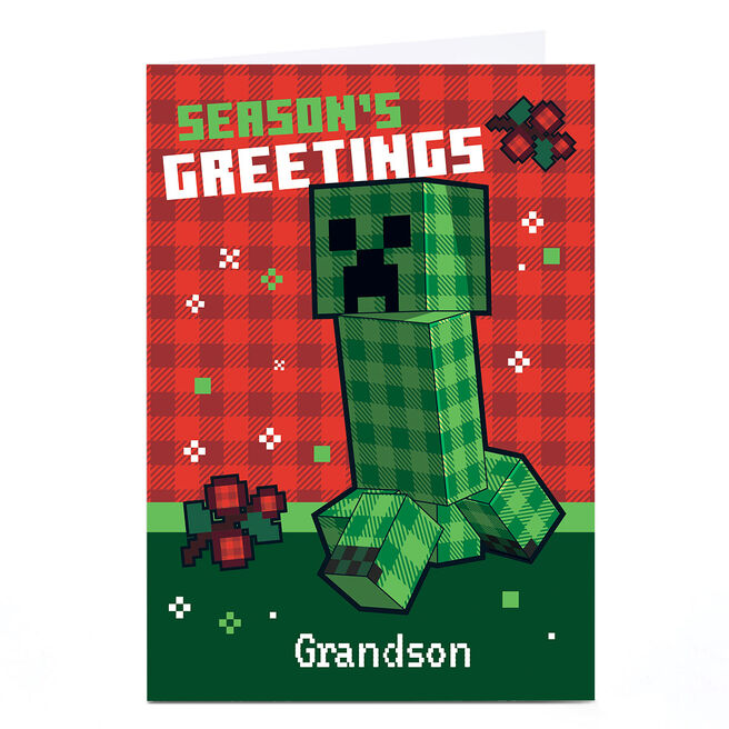 Personalised Minecraft Creeper Christmas Card - Grandson