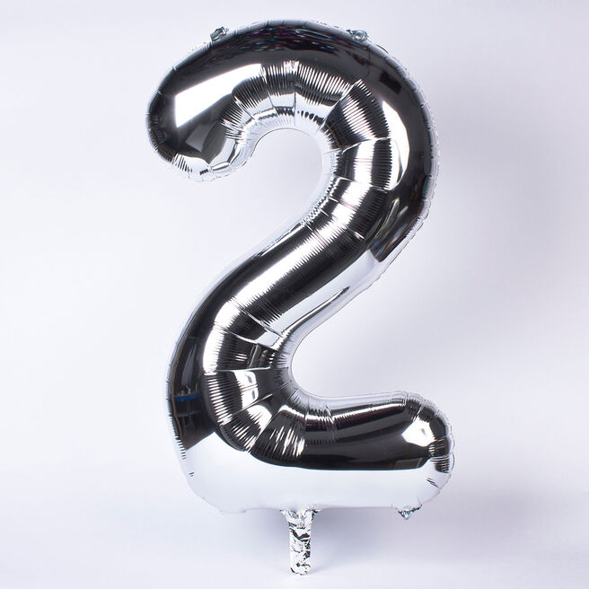 Silver Number 2 Giant Foil Helium Balloon INFLATED
