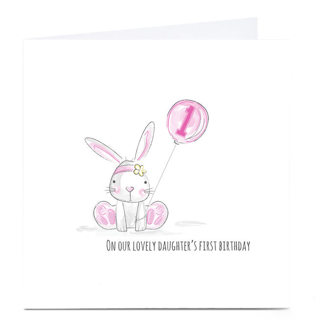 Personalised Rachel Griffin Birthday Card - Pink Rabbit, 1