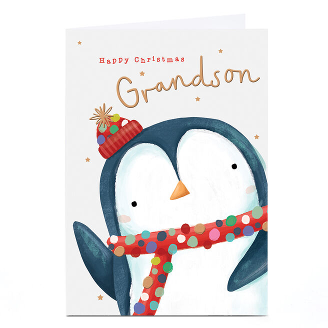 Personalised Christmas Card - Cute Penguin, Grandson