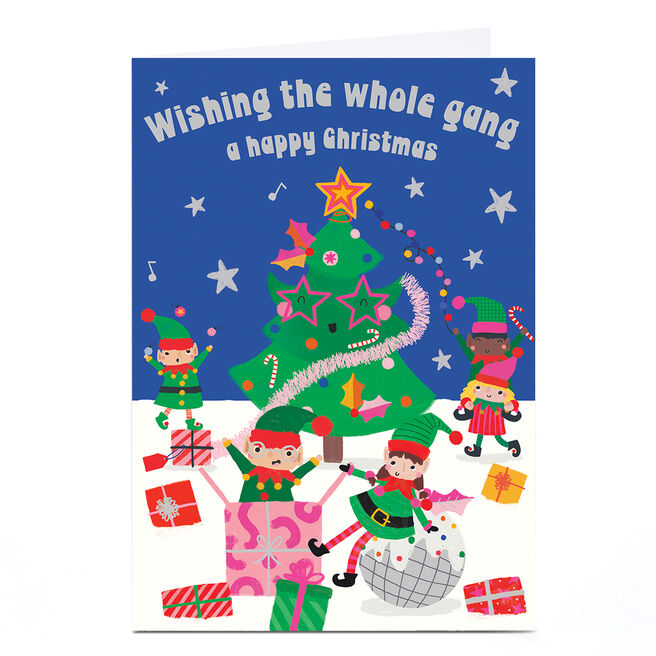 Personalised Christmas Card - Elves Around Tree, To All the Family