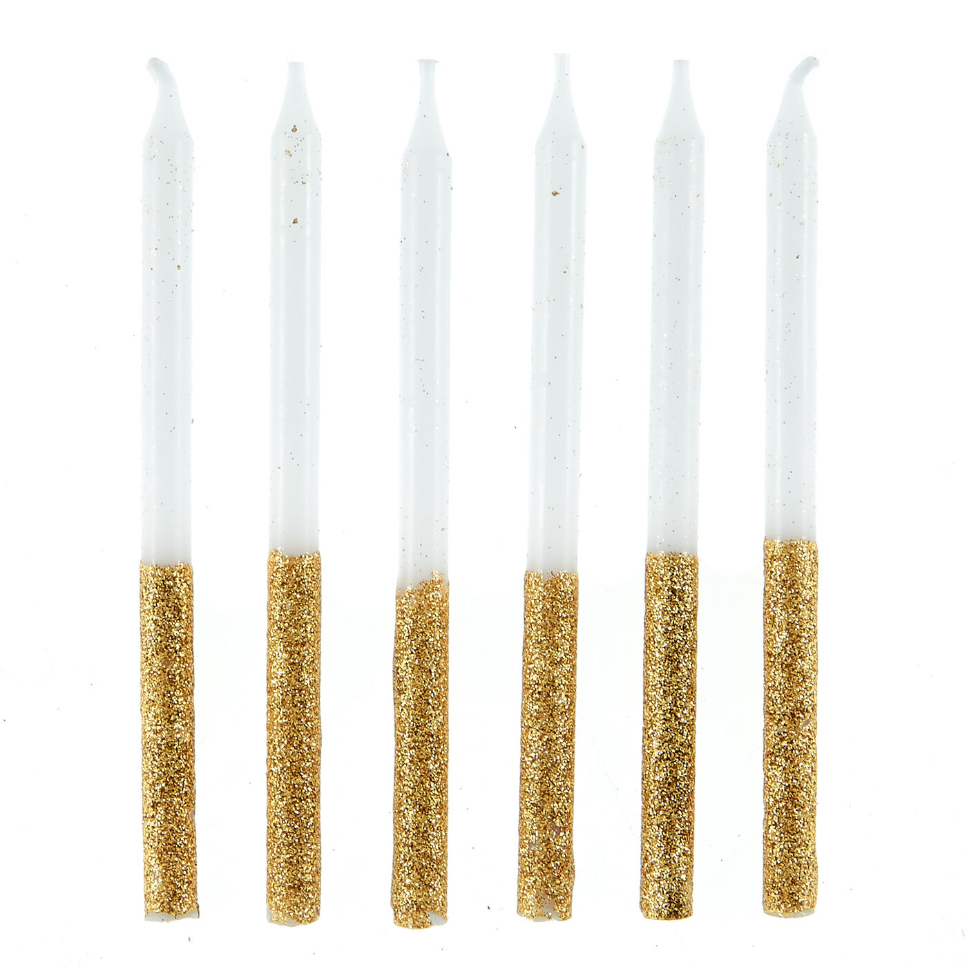 Buy Gold Glitter Cake Candles & Holders Pack of 24 for GBP 1.29