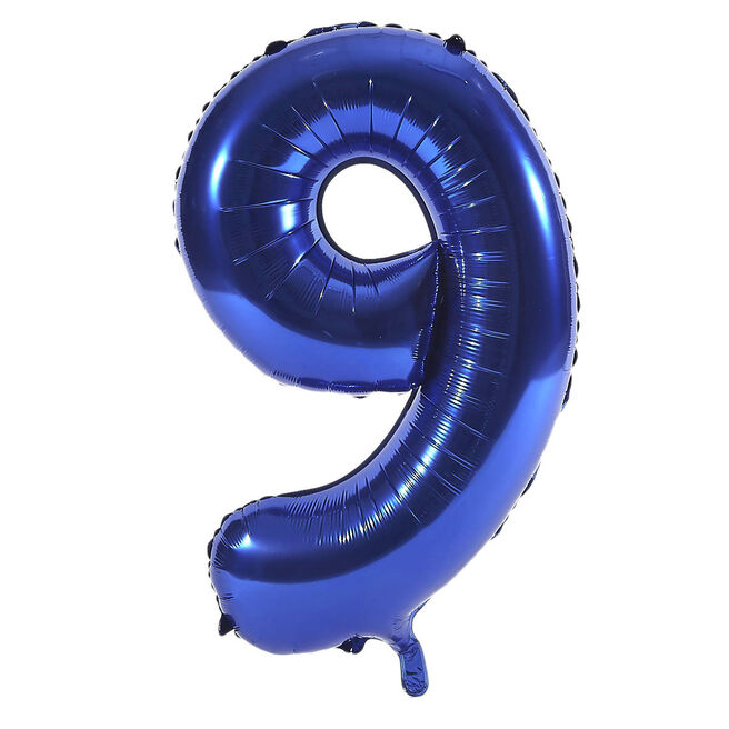 Blue Number 9 Giant Foil Helium Balloon INFLATED 