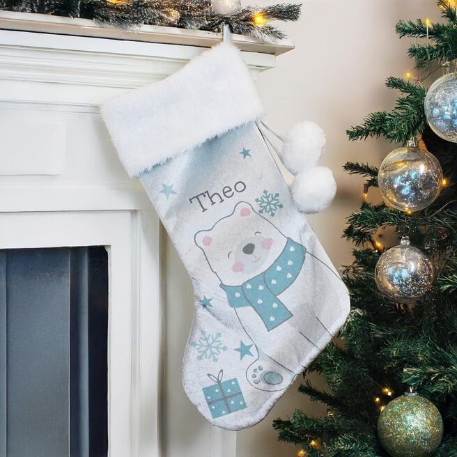 Personalised Polar Bear Christmas Stocking,  Personalised Polar Bear Christmas Stocking