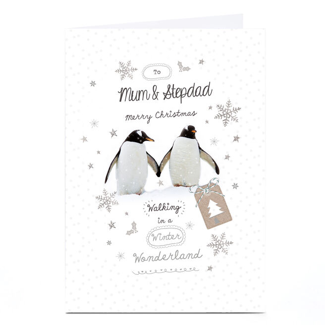 Personalised Christmas Card - Penguins Mum and Step Dad