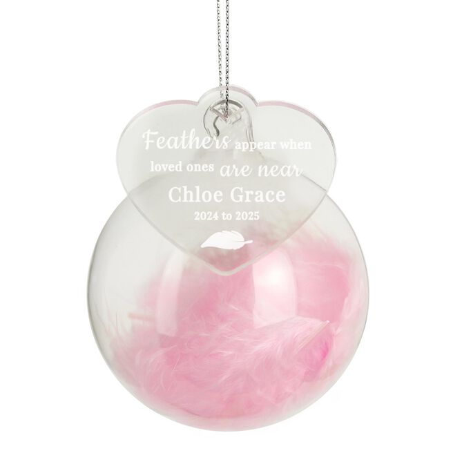 Personalised Pink Memorial Feather Bauble