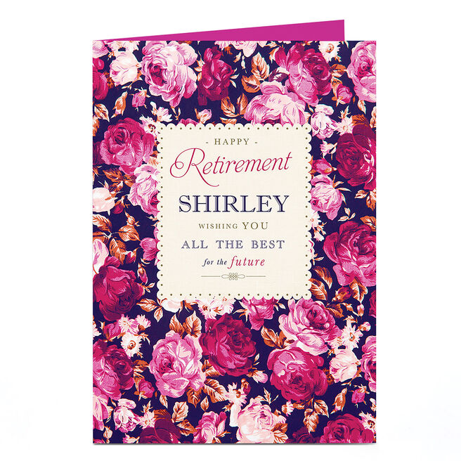 Personalised Retirement Card - Pink & Purple Roses