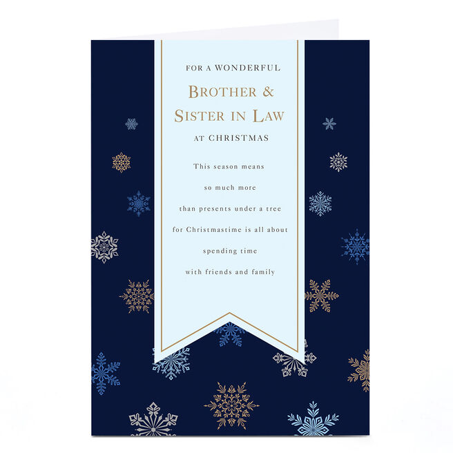 Personalised Christmas Card - Navy Blue With Snowflakes, Brother & Sister-in-Law