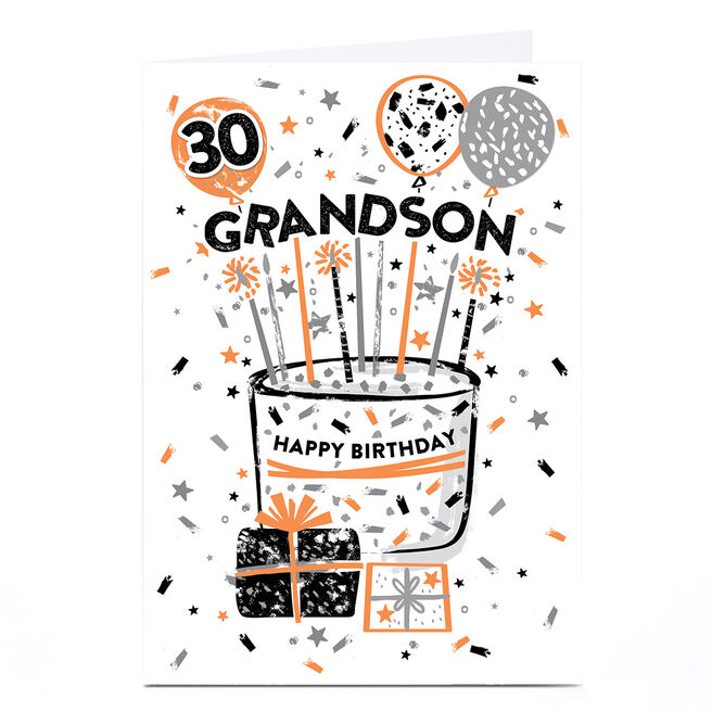 Personalised 30th Birthday Card - Grandson Birthday Cake