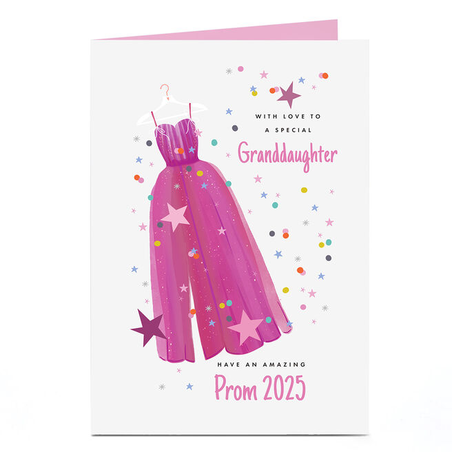Personalised Prom Card - Pink Prom Dress, Granddaughter