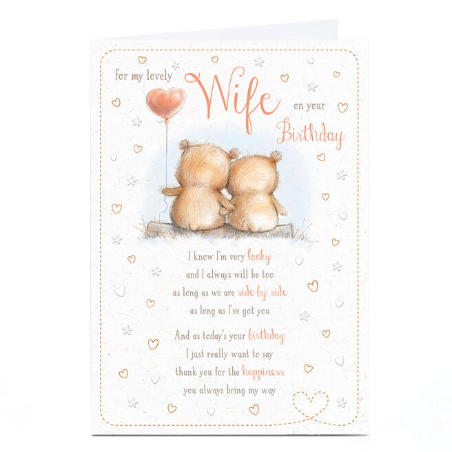 Personalised Birthday Card - Side By Side Bears Birthday Poem, Wife