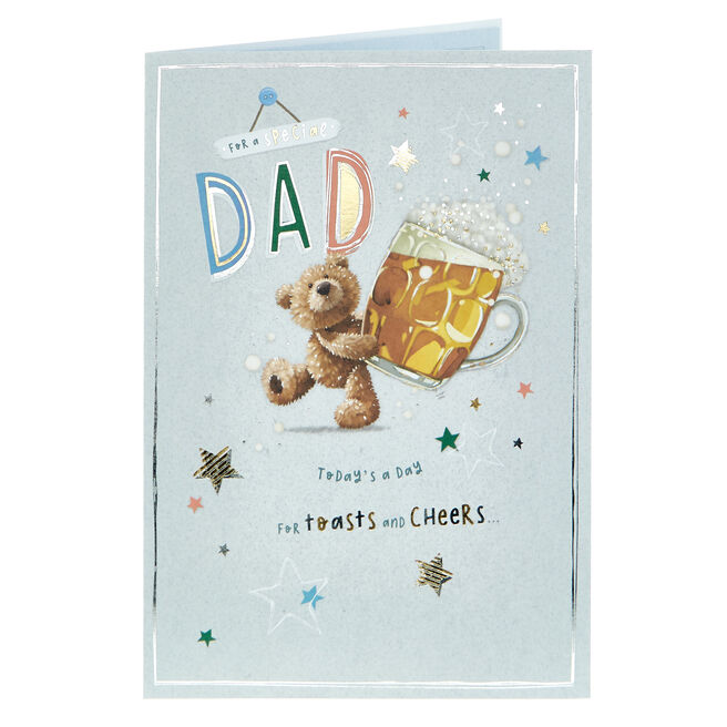 Dad Toasts & Cheers Bear & Beer Birthday Card