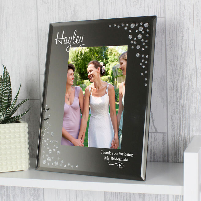 Personalised Swirls & Hearts Diamante Glass Photo Frame