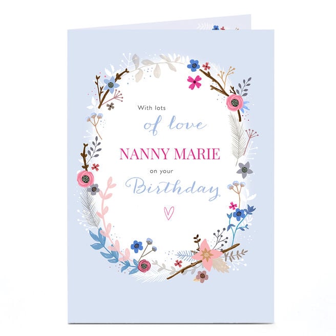 Personalised Birthday Card - Flowers Oval Boarder Nanny