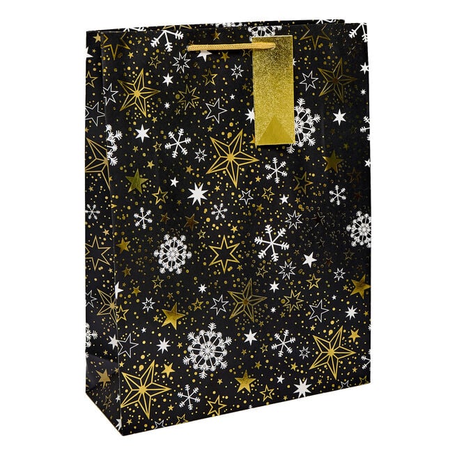 Black, Silver & Gold Flakes Extra Large Portrait Christmas Gift Bag