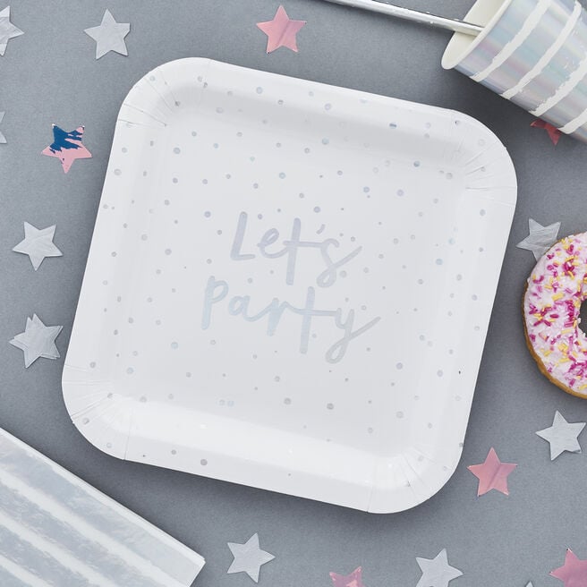 Metallic Iridescent Lets Party Paper Plates - Pack of 8