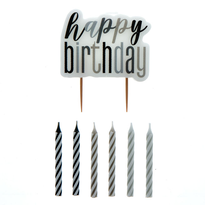 Black & Silver Happy Birthday"" Candle Set