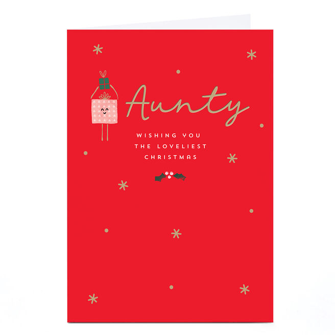 Christmas Card - Loveliest Christmas Present Red and Gold, Aunty