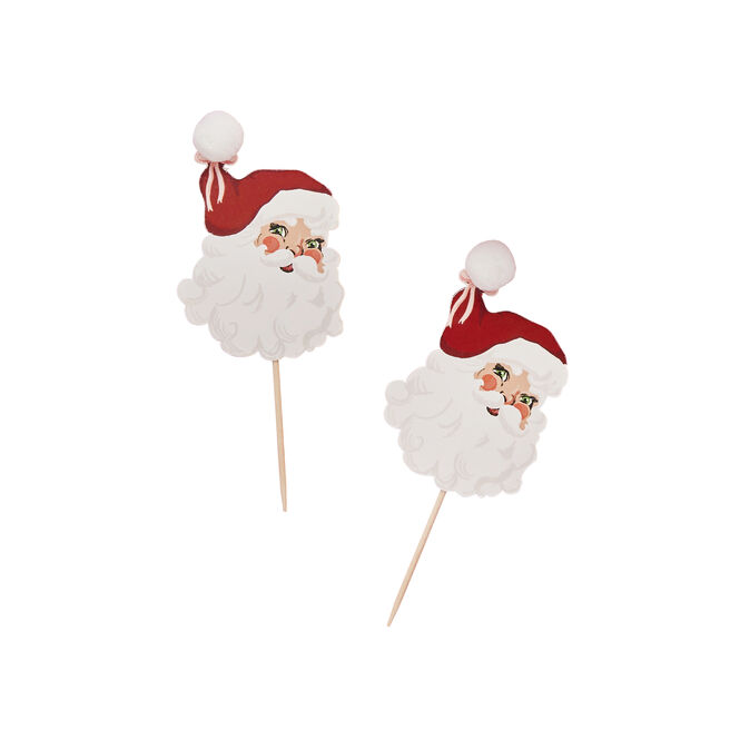 Vintage Santa Pom Pom Food Picks - Pack of 12