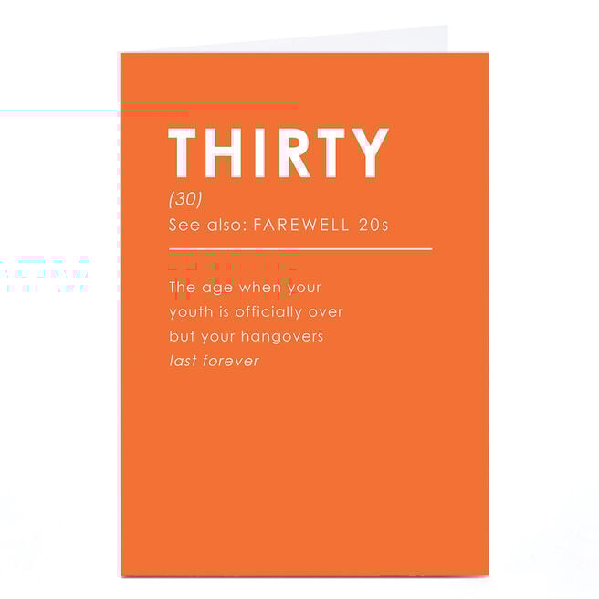 30th Birthday Card - Definition Farewell 20s
