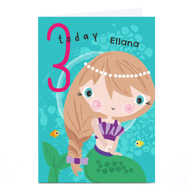 Personalised Rachel Griffin 3rd Birthday Card - Mermaid & Fish