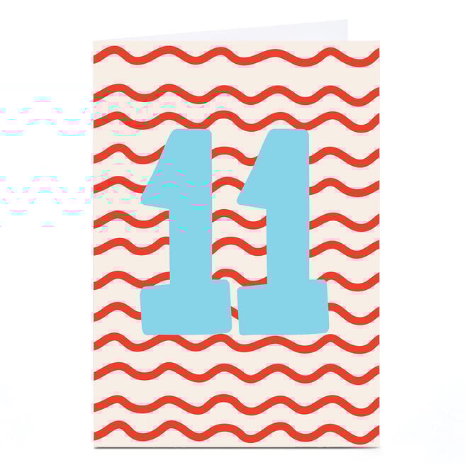 11th Birthday Card - Red Waves