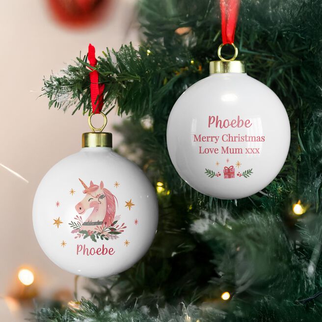 Personalised Unicorn Christmas Bauble