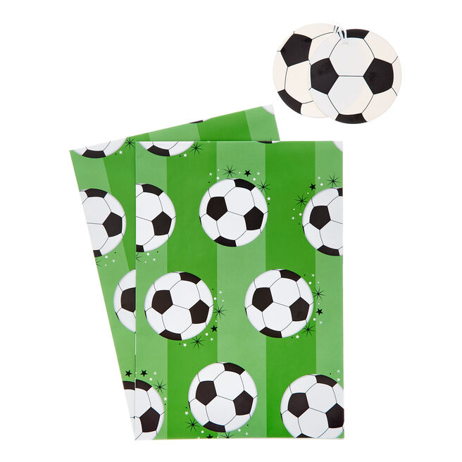 Football Wrapping Paper - 2 Sheets & 2 Tags