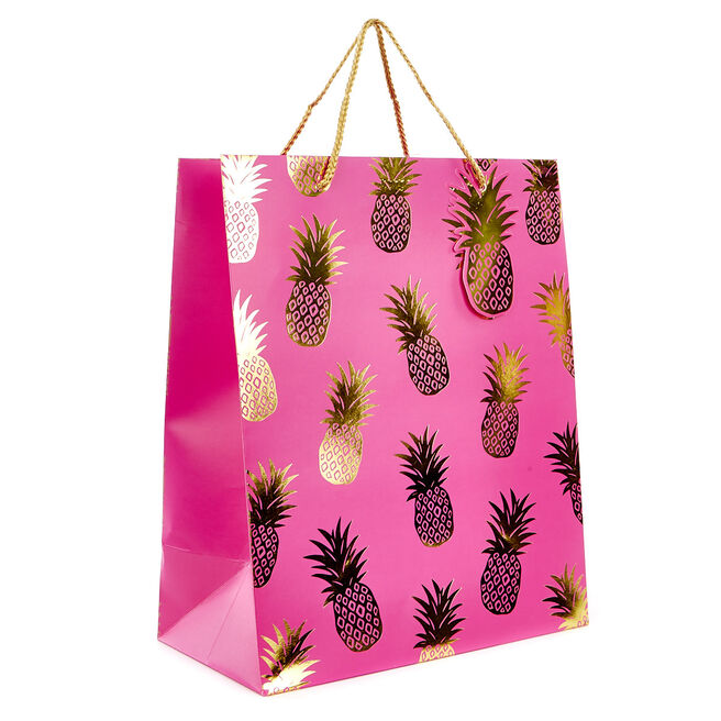 Large Portrait Gift Bag - Pink & Gold Pineapples