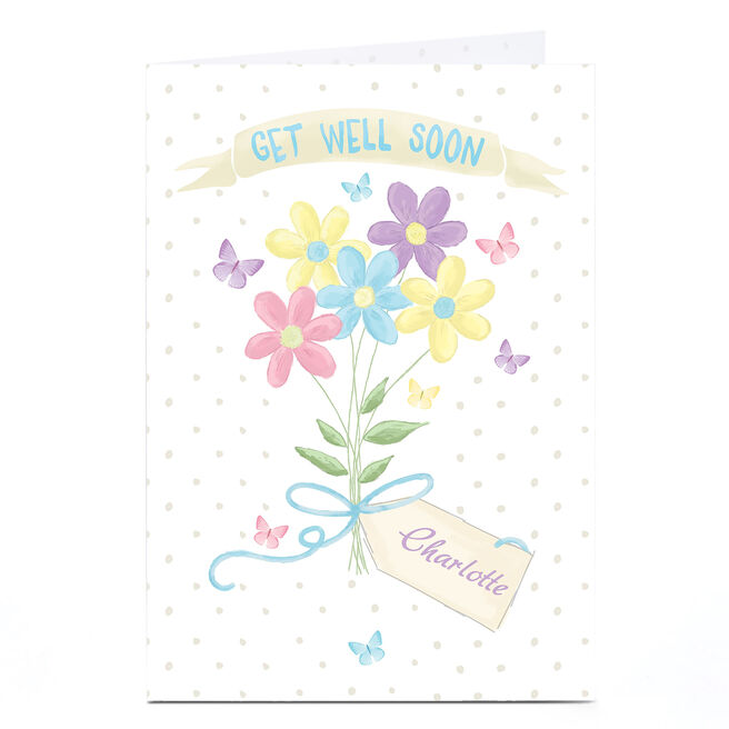 Personalised Get Well Soon Card - Flowers & Polka Dots
