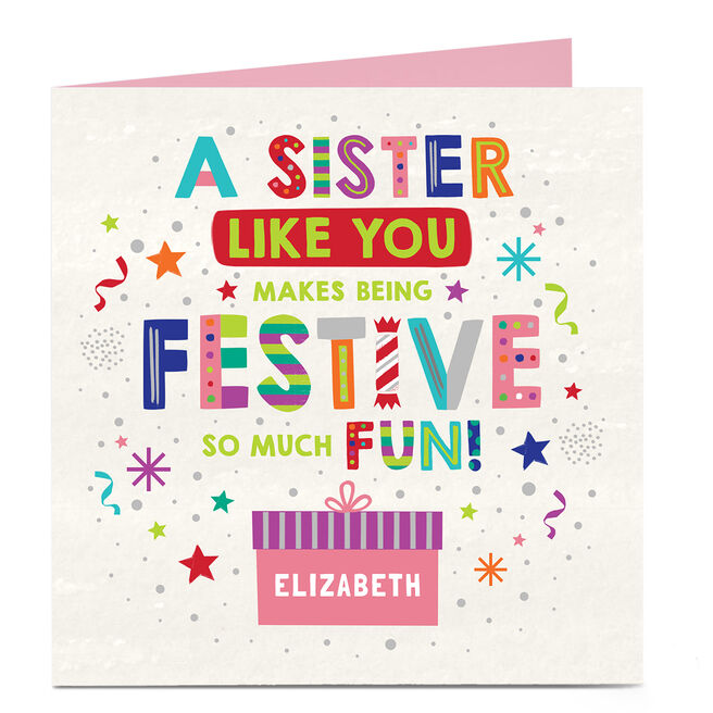 Personalised Christmas Card - Bright Festive Fun, Sister