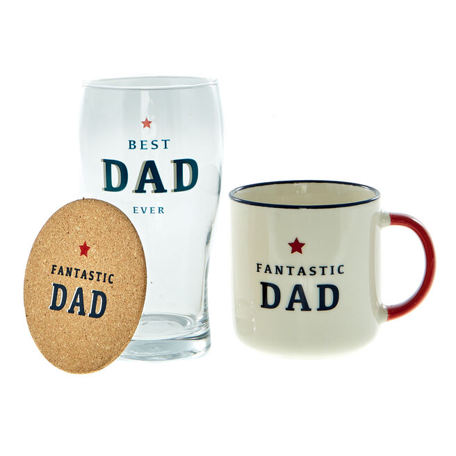 Best Dad Mug, Pint Glass & Coaster Set