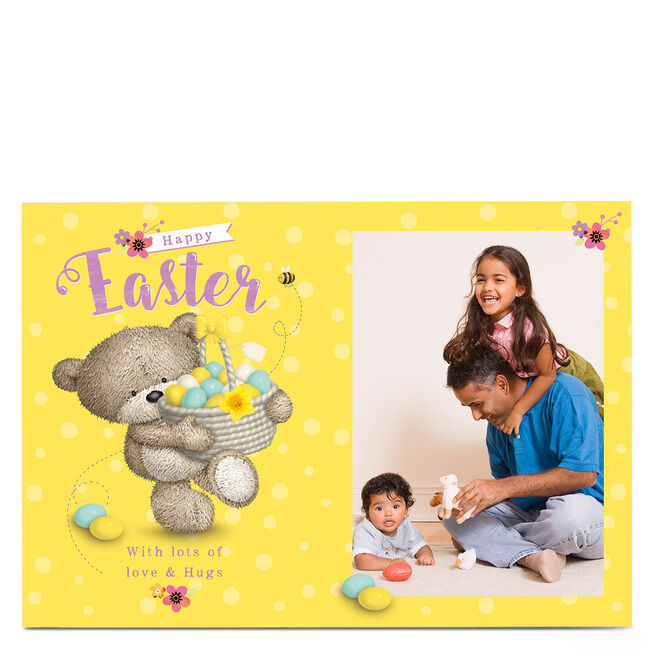 Hugs Photo Upload Easter Card - Yellow Egg Basket