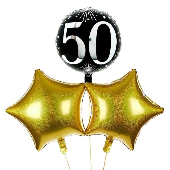 Silver & Black 50th Birthday Balloon Bouquet - DELIVERED INFLATED!