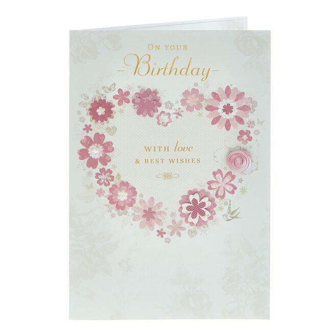 Birthday Card - Floral Heart Love & Wishes