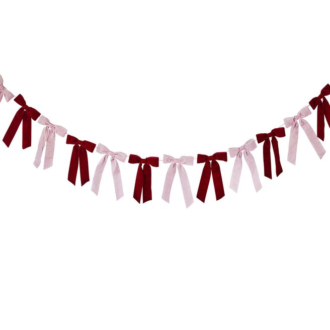 Pink & Red Velvet Bow Garland 2m