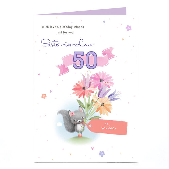 Personalised Birthday Card - Sister-in-Law Squirrel , Editable Age