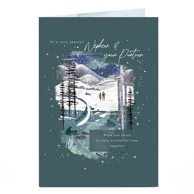 Christmas Card - Snowy Hills and Lake, Special Nephew & Your Partner